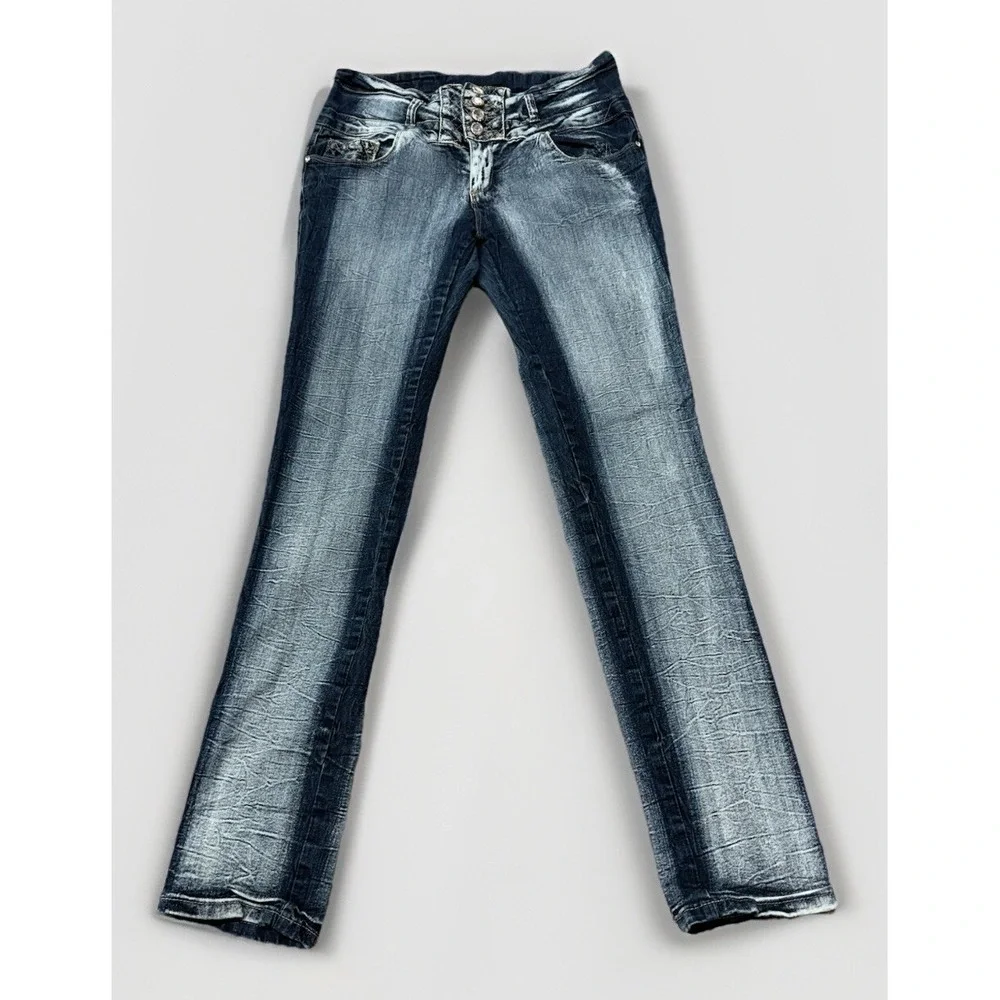 GoGo Star Jeans Womens Size 15 Juniors Blue Denim Skinny Dark Wash Pants Stretch - Picture 2 of 13